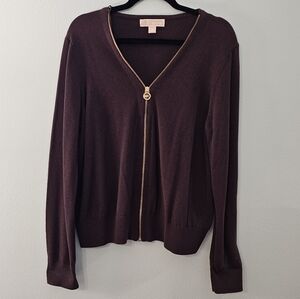 Michael Kors Brown Zip-Front Cardigan